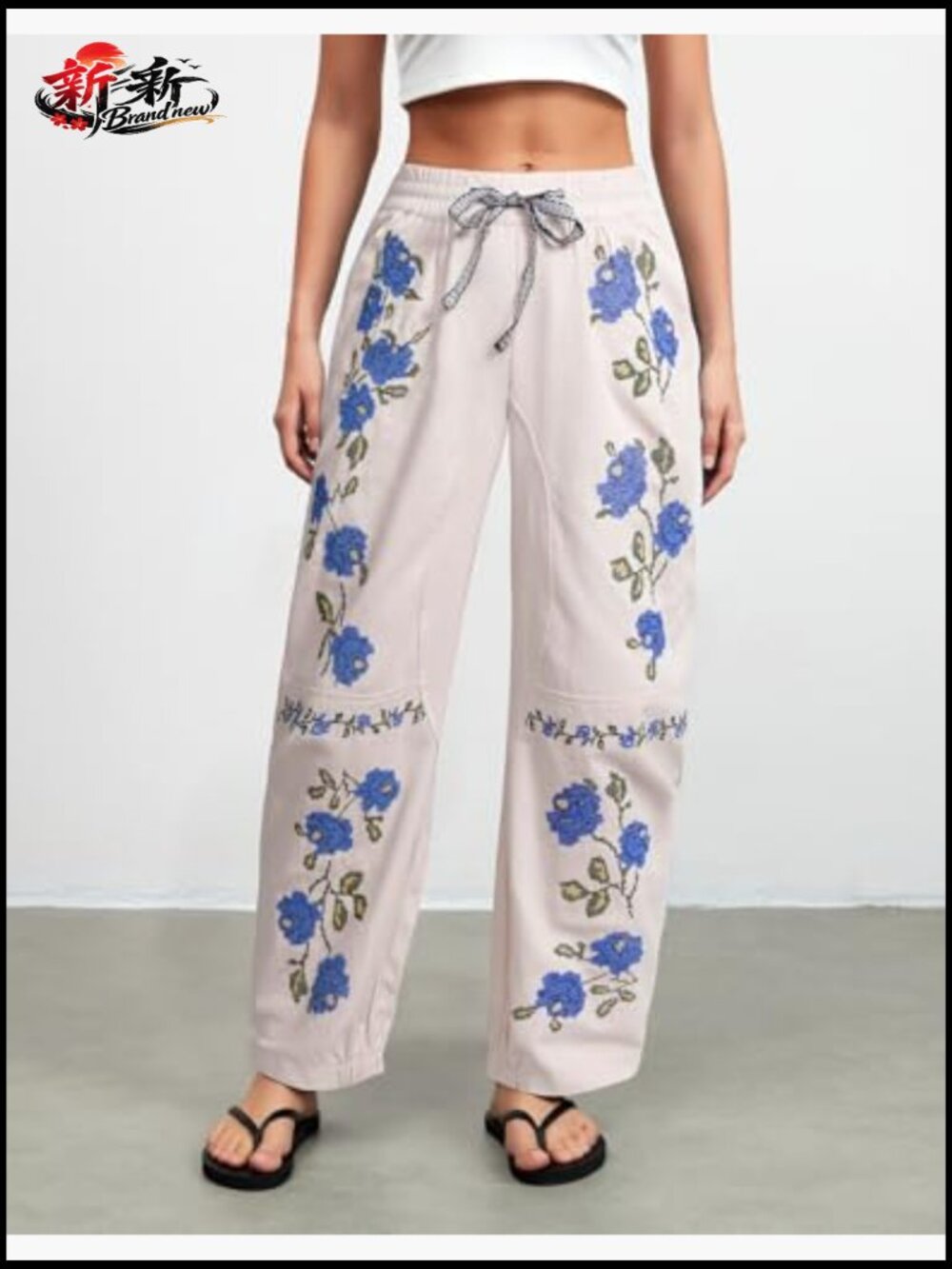 Mid Rise Barrel Jeans Embroidered Wide Leg Denim Pants Boyfriend Baggy Pockets - Picture 2 of 7